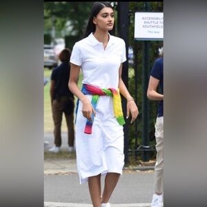 L L Bean Women's Collared White Cotton Polo Dress. Size 10-12